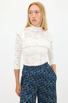 White Floral Lace Ruffled Top