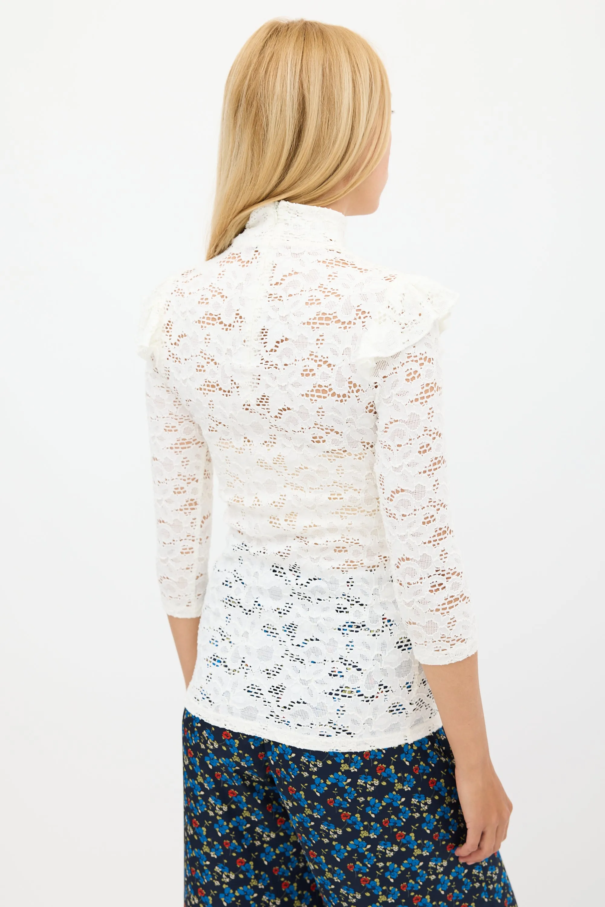 White Floral Lace Ruffled Top