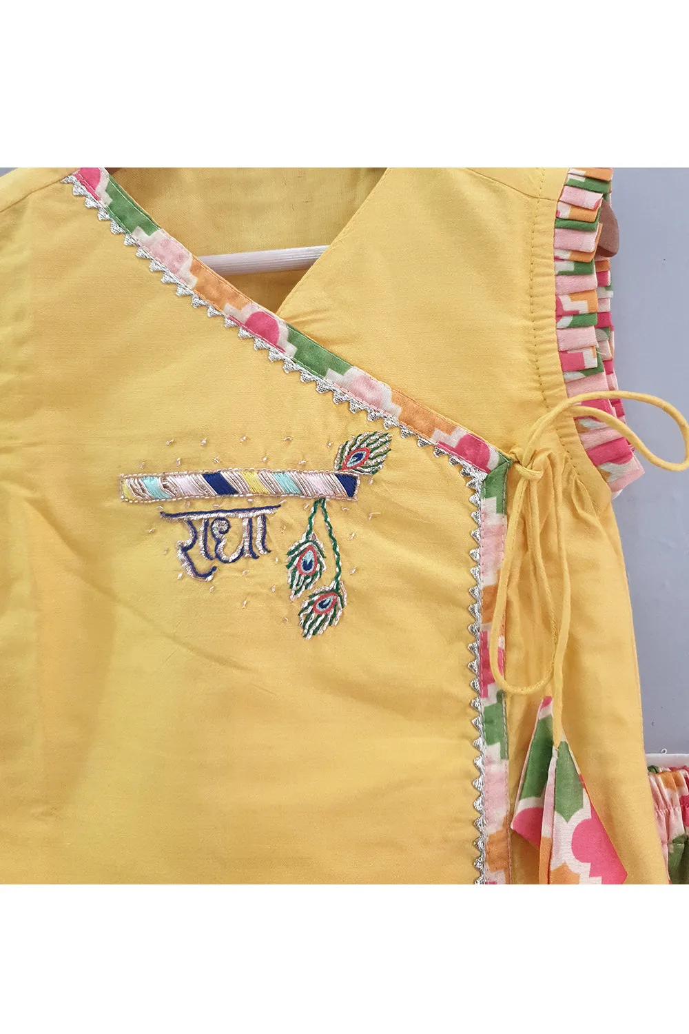 Yellow Radha embroidered angrakha kurta and balloon salwar